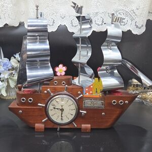 Vintage Style Wooden Ship Clock Accent - Brown